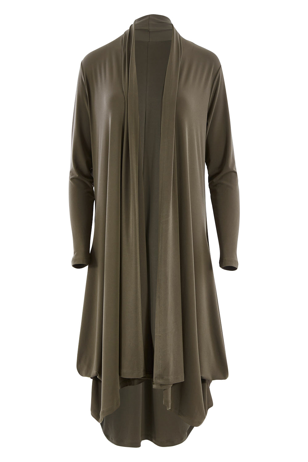 Product shot of The Wanderer In Me Swing Travel Cardi in colour Khaki (Green), from the front