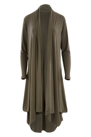Product shot of The Wanderer In Me Swing Travel Cardi in colour Khaki (Green), from the front