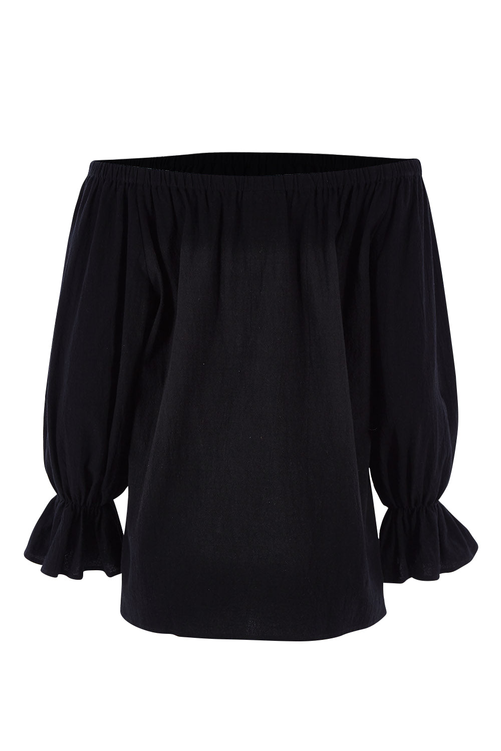 Product shot of the Twinkle In My Eye Off The Shoulder Top in colour Black (Black), from the back