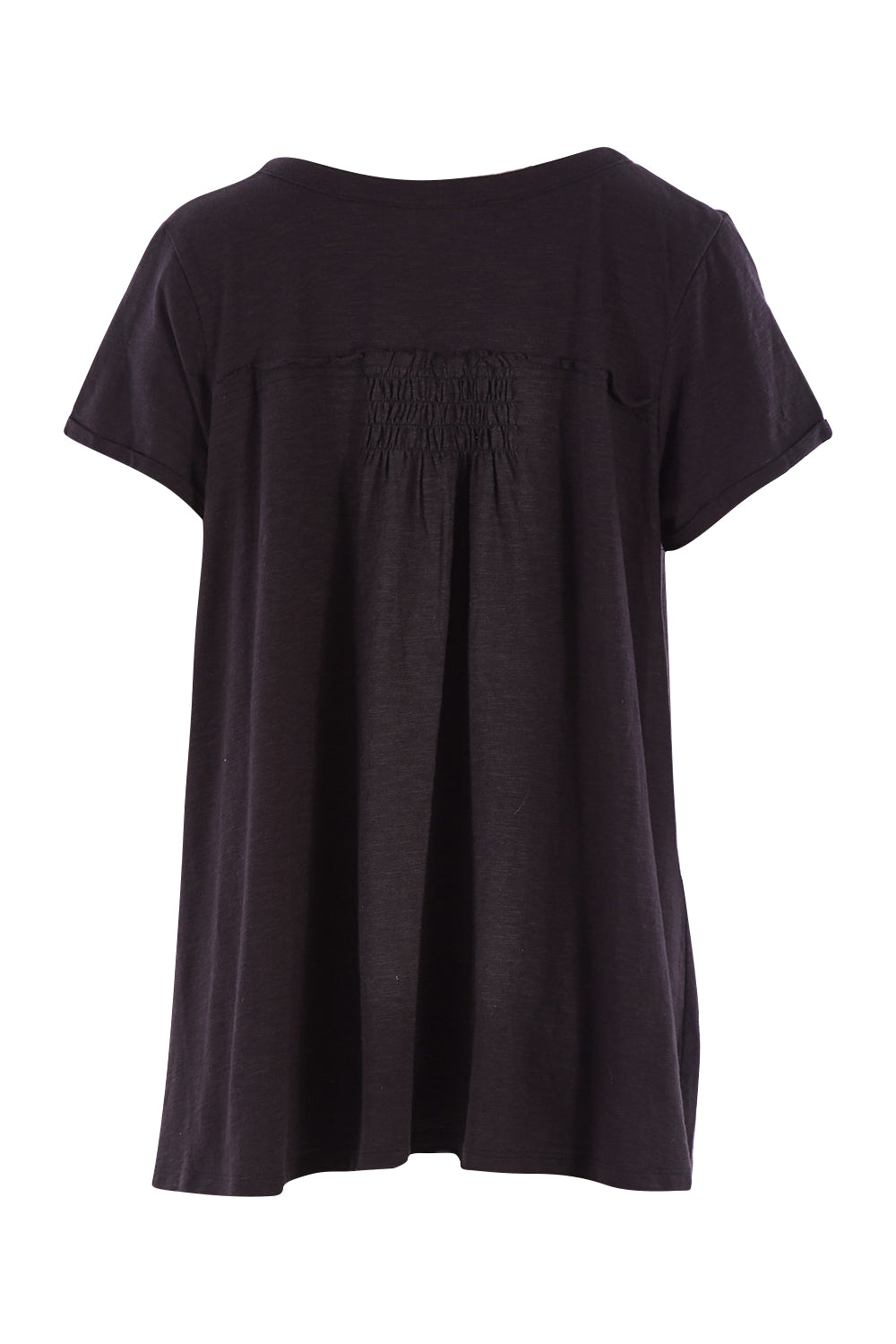 Product shot of the Button Me Up Tunic Tee in colour Black (Black), from the back