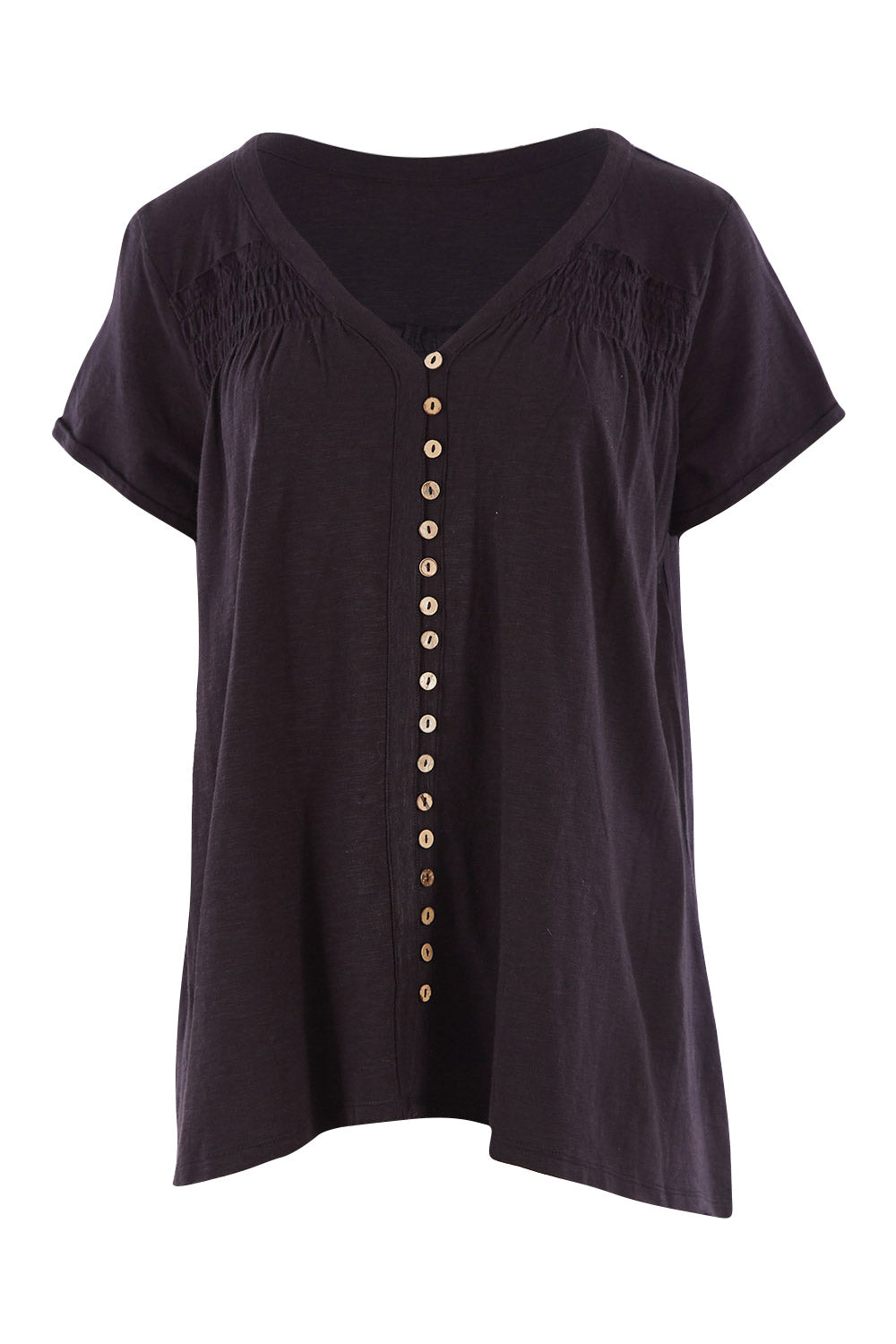 Product shot of the Button Me Up Tunic Tee in colour Black (Black), from the front