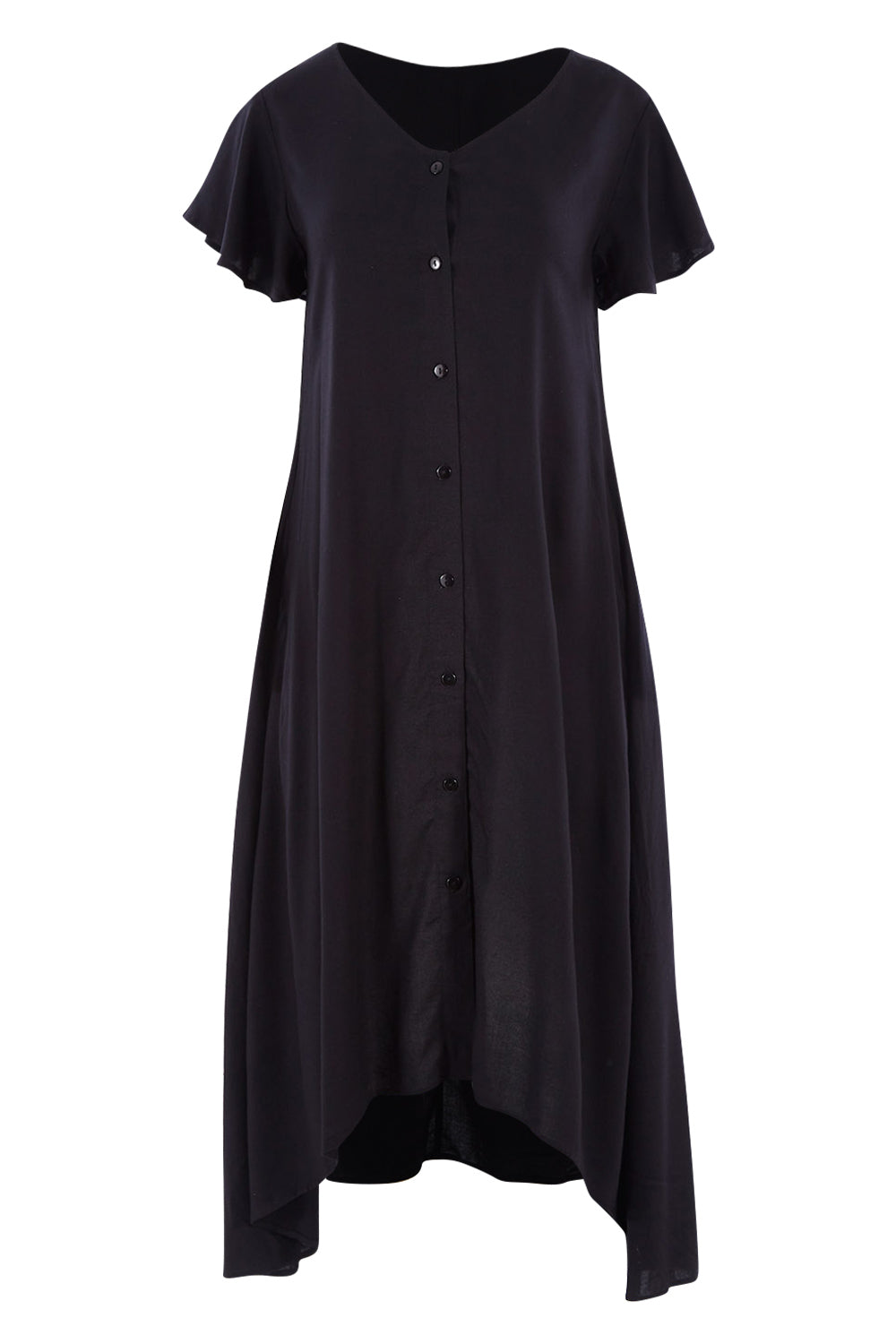 Product shot of the Kiss Me Quick Button Dress in colour Black (Black), from the front