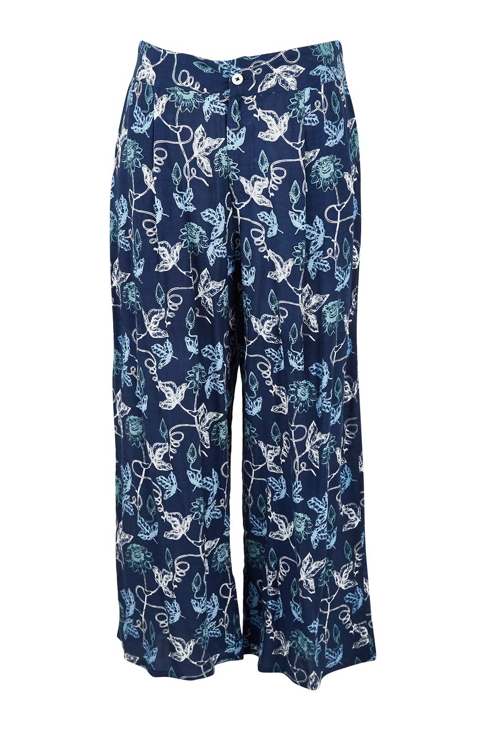Product shot of the My Heart Is Full Flower Pants in colour Deepblue (Blue), from the front