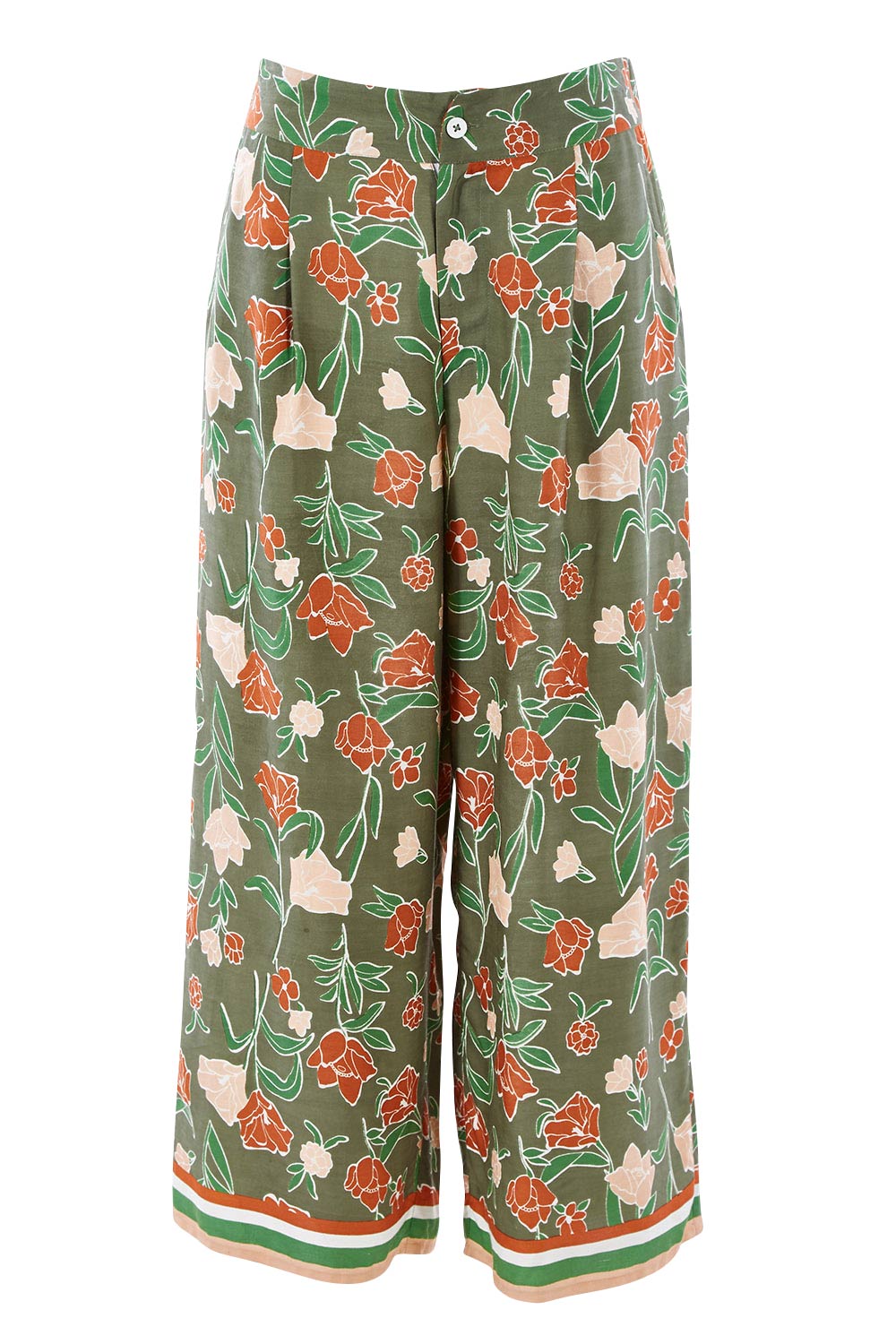 Product shot of the My Heart Is Full Flower Pants in colour Khaki (Green), from the front