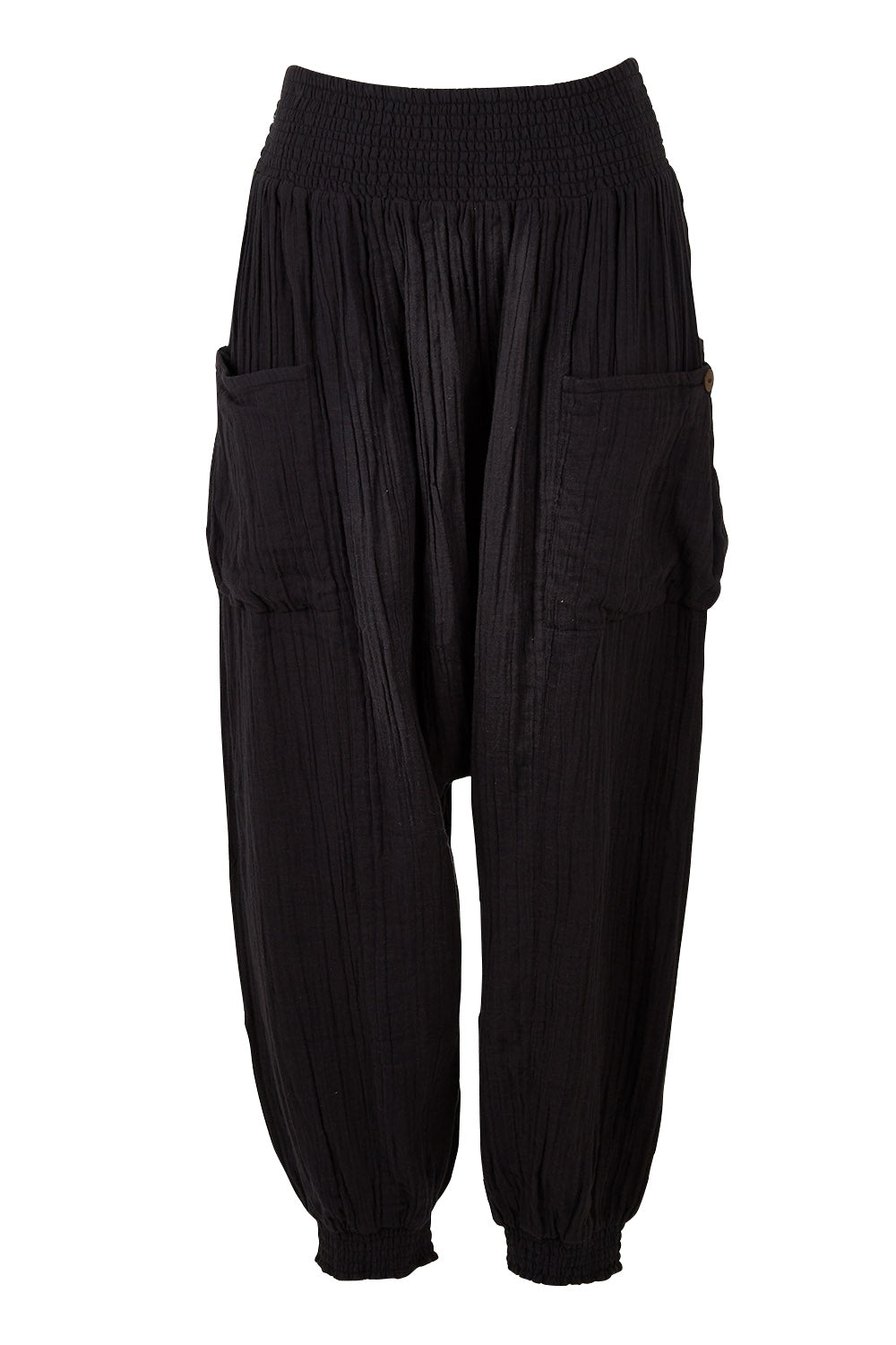 Product shot of the Beach Breeze Cotton Slouch Pants in colour Black (Black), from the front