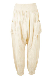 Product shot of the Beach Breeze Cotton Slouch Pants in colour Wheat, from the back