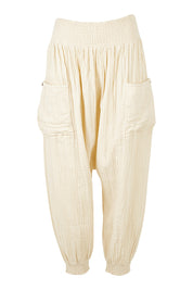 Product shot of the Beach Breeze Cotton Slouch Pants in colour Wheat, from the front
