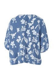 Product shot of the Blue Skies Ahead Kimono Top in colour Bluewhite (Blue), from the back