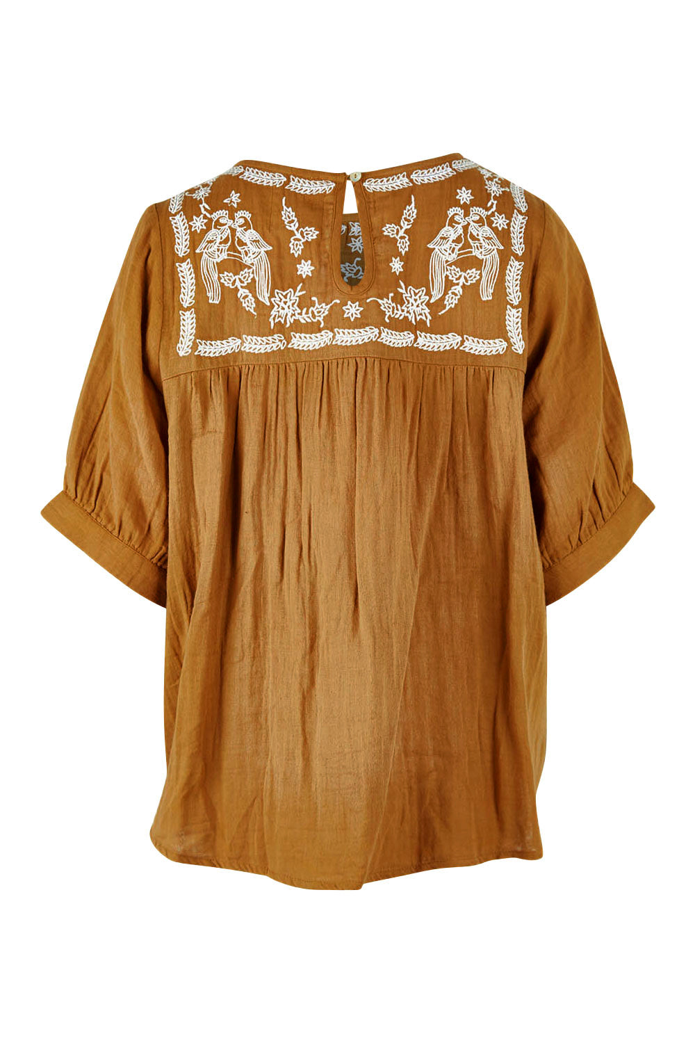 Product shot of the Secret Garden Cotton Blouse in colour Clay, from the back