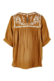 Product shot of the Secret Garden Cotton Blouse in colour Clay, from the back