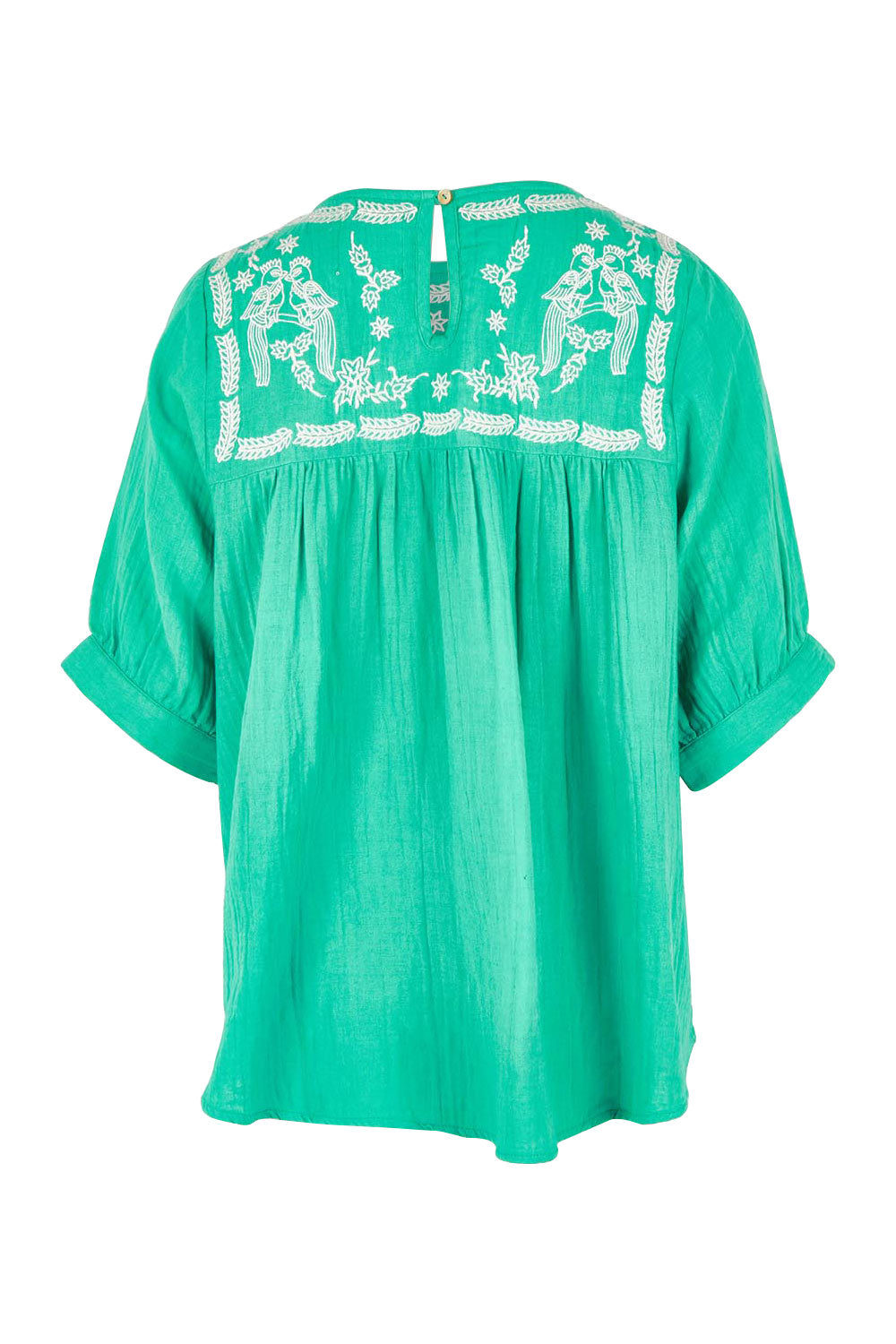 Product shot of the Secret Garden Cotton Blouse in colour Emerald (Green), from the back