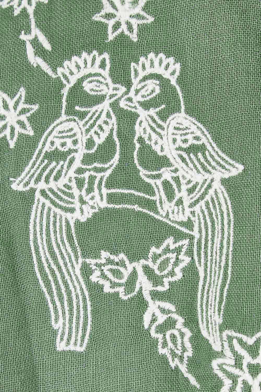 Product shot of the Secret Garden Cotton Blouse - Olive in colour Olive, showing detail