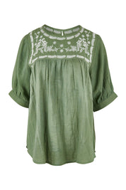 Product shot of the Secret Garden Cotton Blouse in colour Olive (Green), from the front