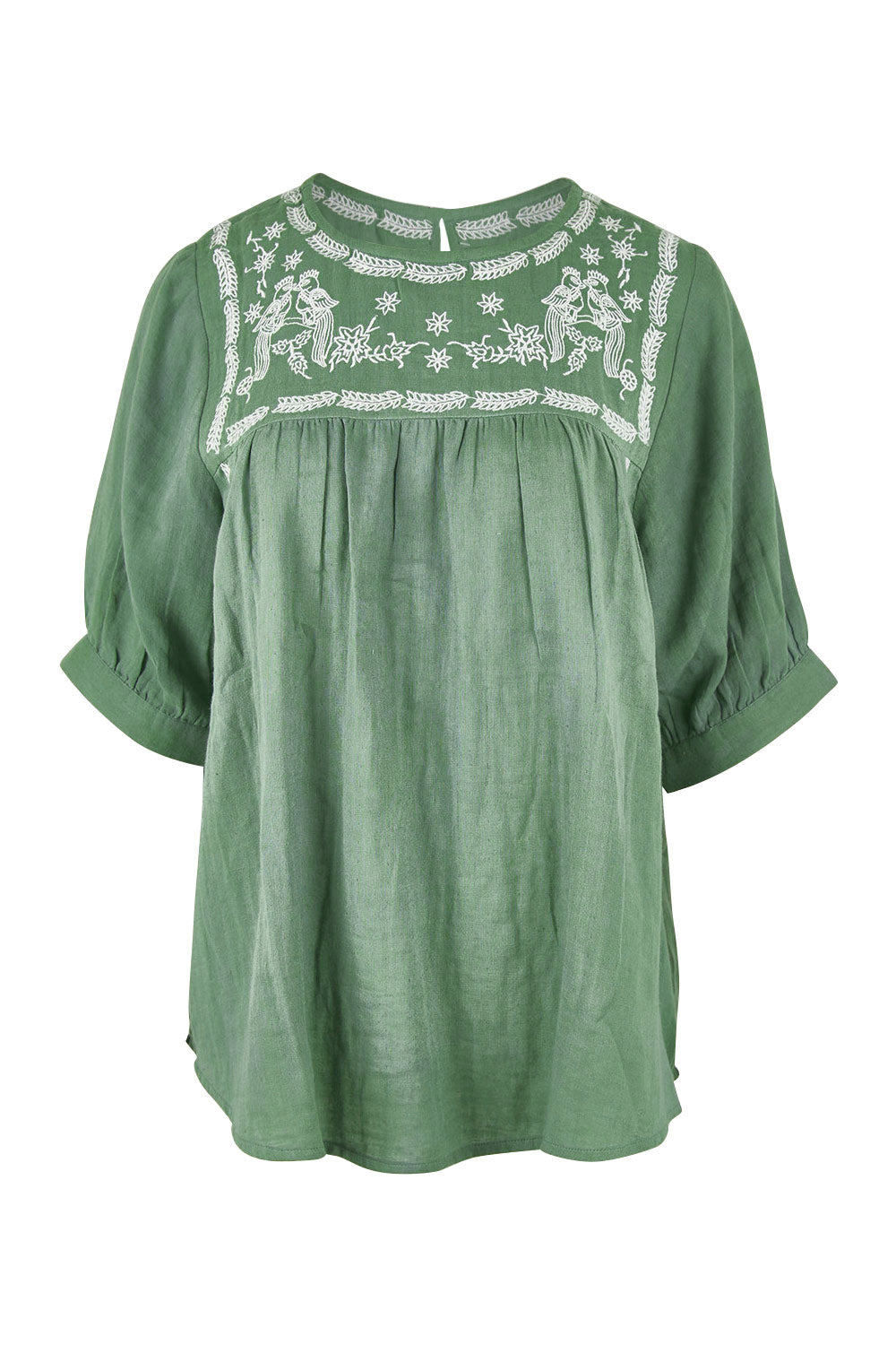 Product shot of the Secret Garden Cotton Blouse - Olive in colour Olive, from the front