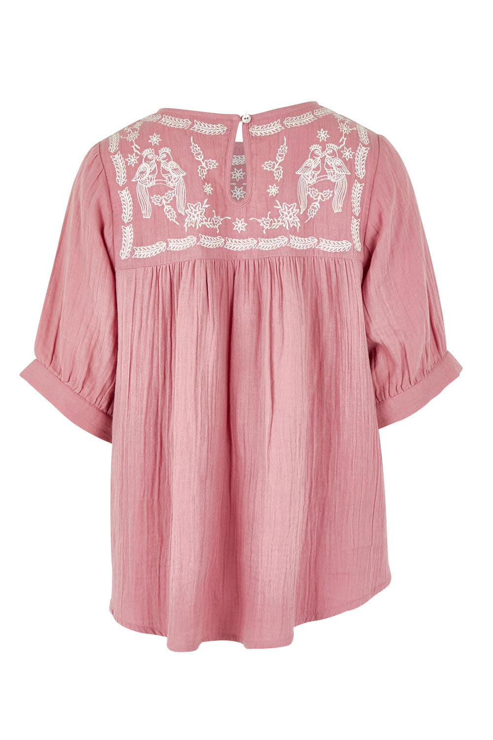 Product shot of the Secret Garden Cotton Blouse in colour Rose (Pink), from the back