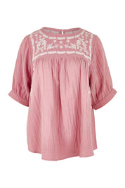 Product shot of the Secret Garden Cotton Blouse in colour Rose (Pink), from the front