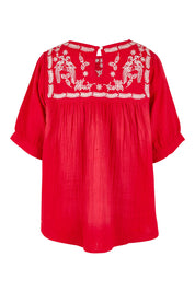 Product shot of the Secret Garden Cotton Blouse in colour Scarlet (Red), from the back