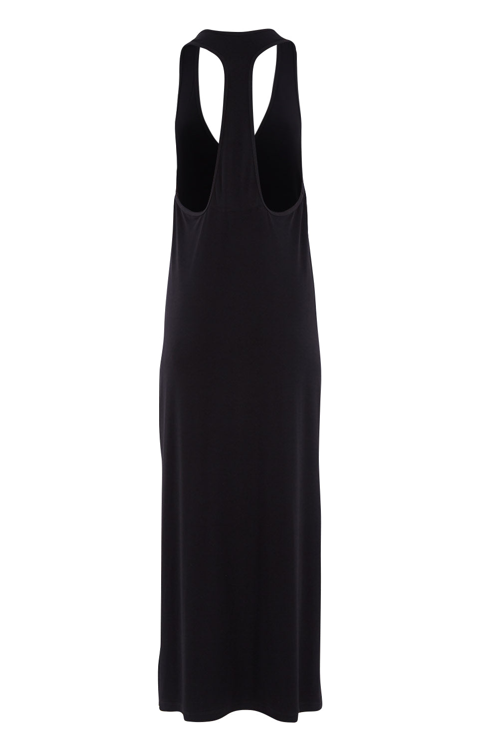 Product shot of The Wanderer In Me T Back Maxi in colour Black (Black), from the back
