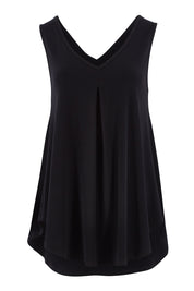 Product shot of The Wanderer In Me V Neck Travel Singlet in colour Black (Black), from the front