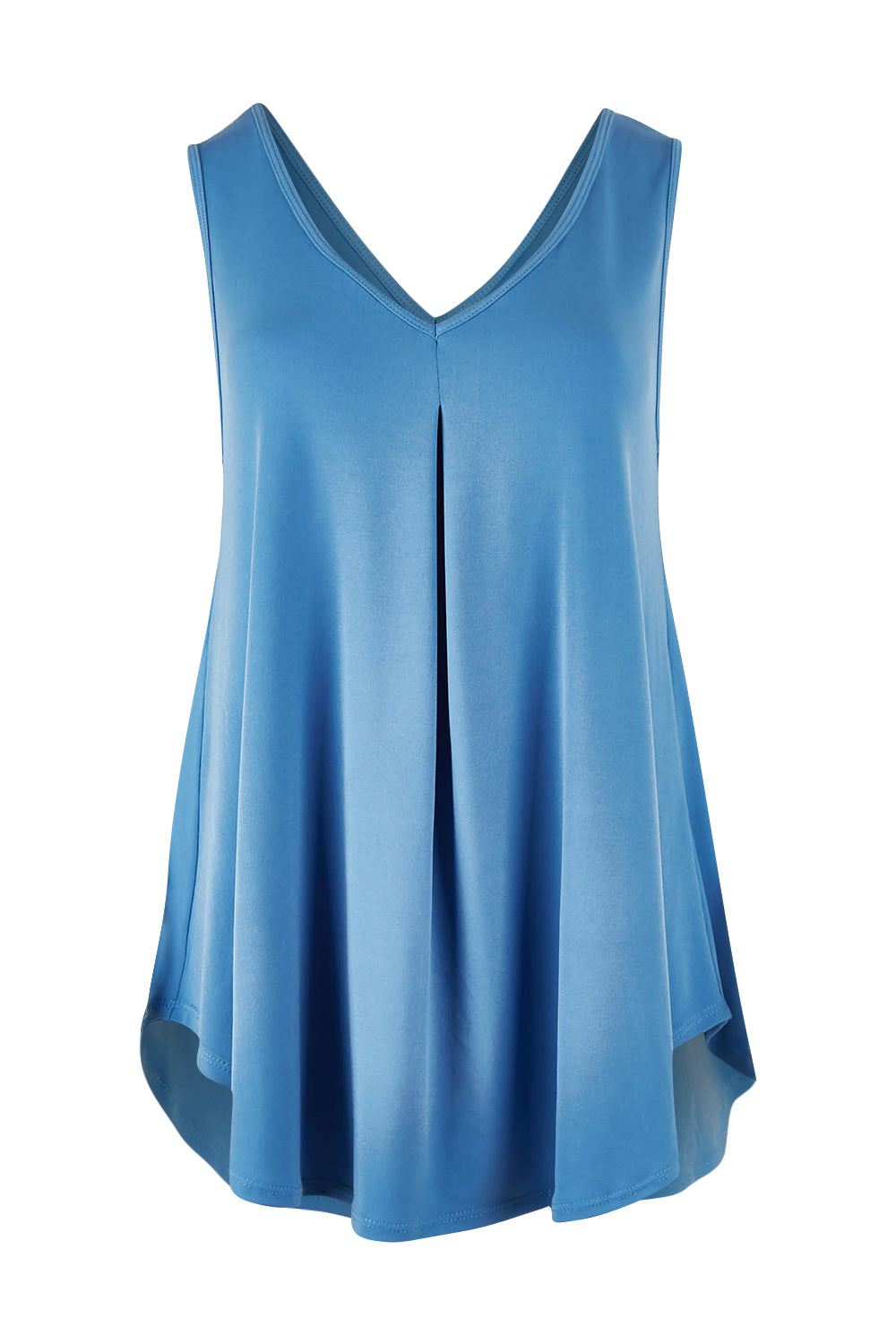 Product shot of The Wanderer In Me V Neck Travel Singlet in colour Denim (Blue), from the front