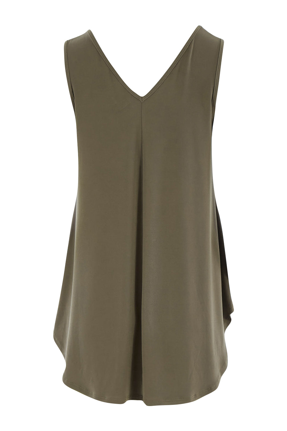 Product shot of The Wanderer In Me V Neck Travel Singlet in colour Khaki (Green), from the back