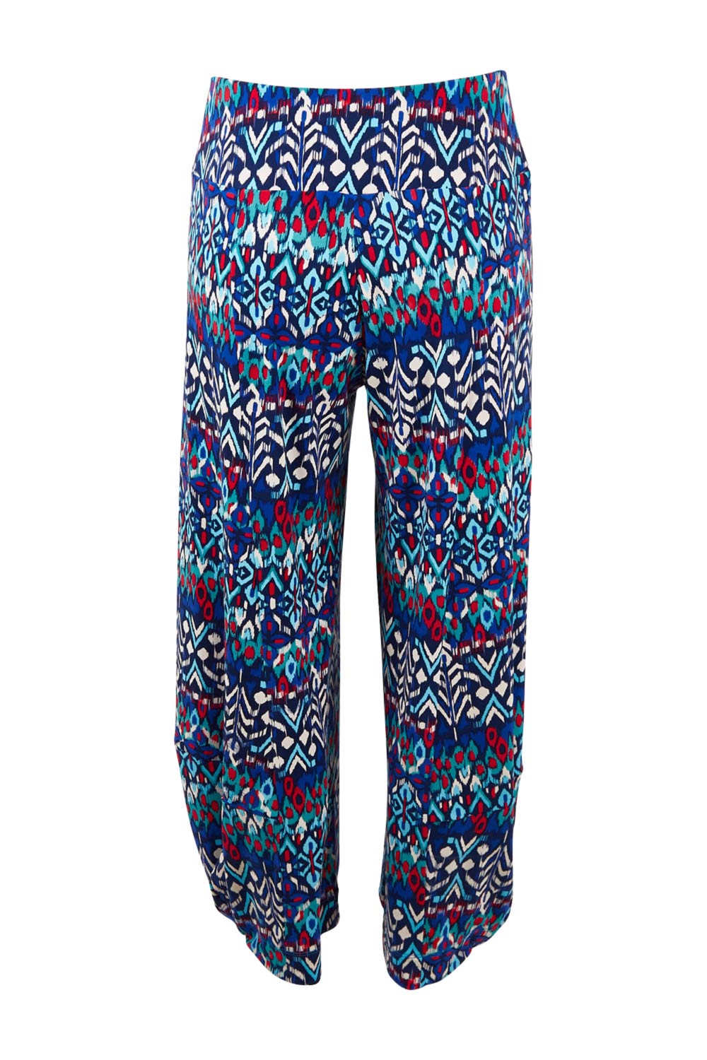 Product shot of the Good Vibes Balloon Hem Pants in colour Aztec (Blue), from the back