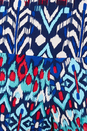 Product shot of the Good Vibes Balloon Hem Pants in colour Aztec (Blue), detail