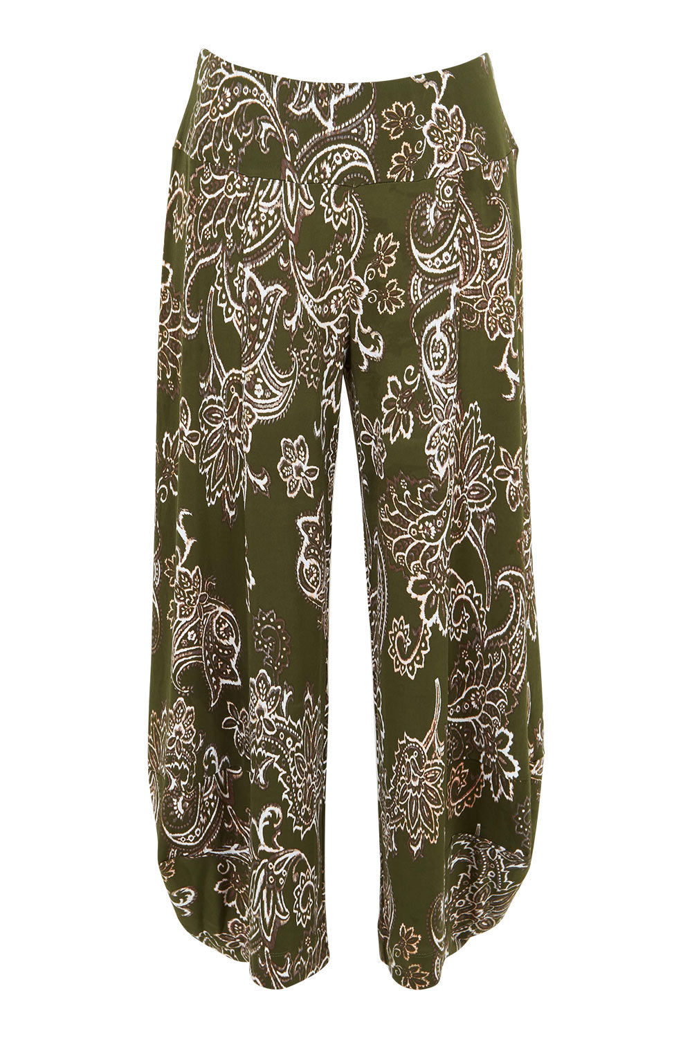 Product shot of the Good Vibes Balloon Hem Pants in colour Greenpais (Green), from the front