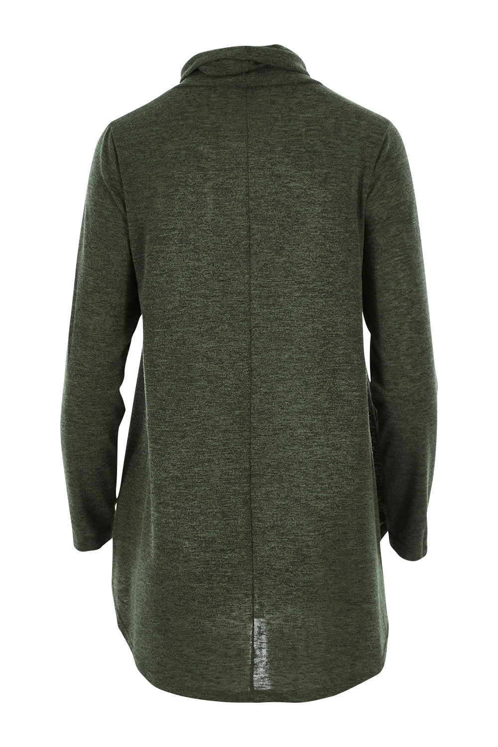 Product shot of the Falling For You Skivvy Tunic in colour Khaki (Green), from the back