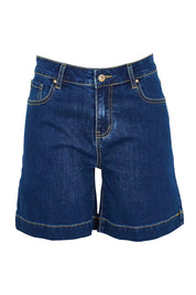 Product shot of the Youre Always There For Me Plain Boyfriend Shorts – Darkdenim in colour Darkdenim, from the front