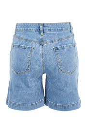 Product shot of the Youre Always There For Me Plain Boyfriend Shorts – Denim in colour Denim, from the back