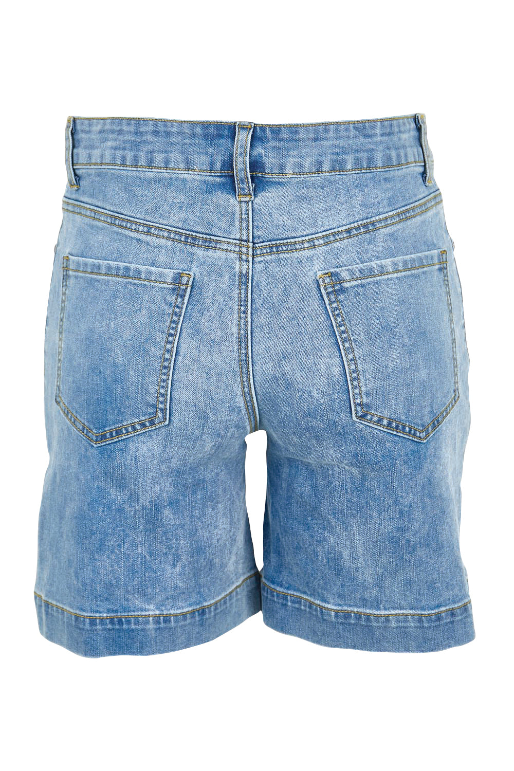 Product shot of the Youre Always There For Me Plain Boyfriend Shorts – Denim in colour Denim, from the back