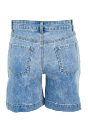 Product shot of the Youre Always There For Me Plain Boyfriend Shorts – Denim in colour Denim, from the back