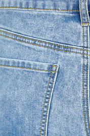 Product shot of the Youre Always There For Me Plain Boyfriend Shorts – Denim in colour Denim, showing detail