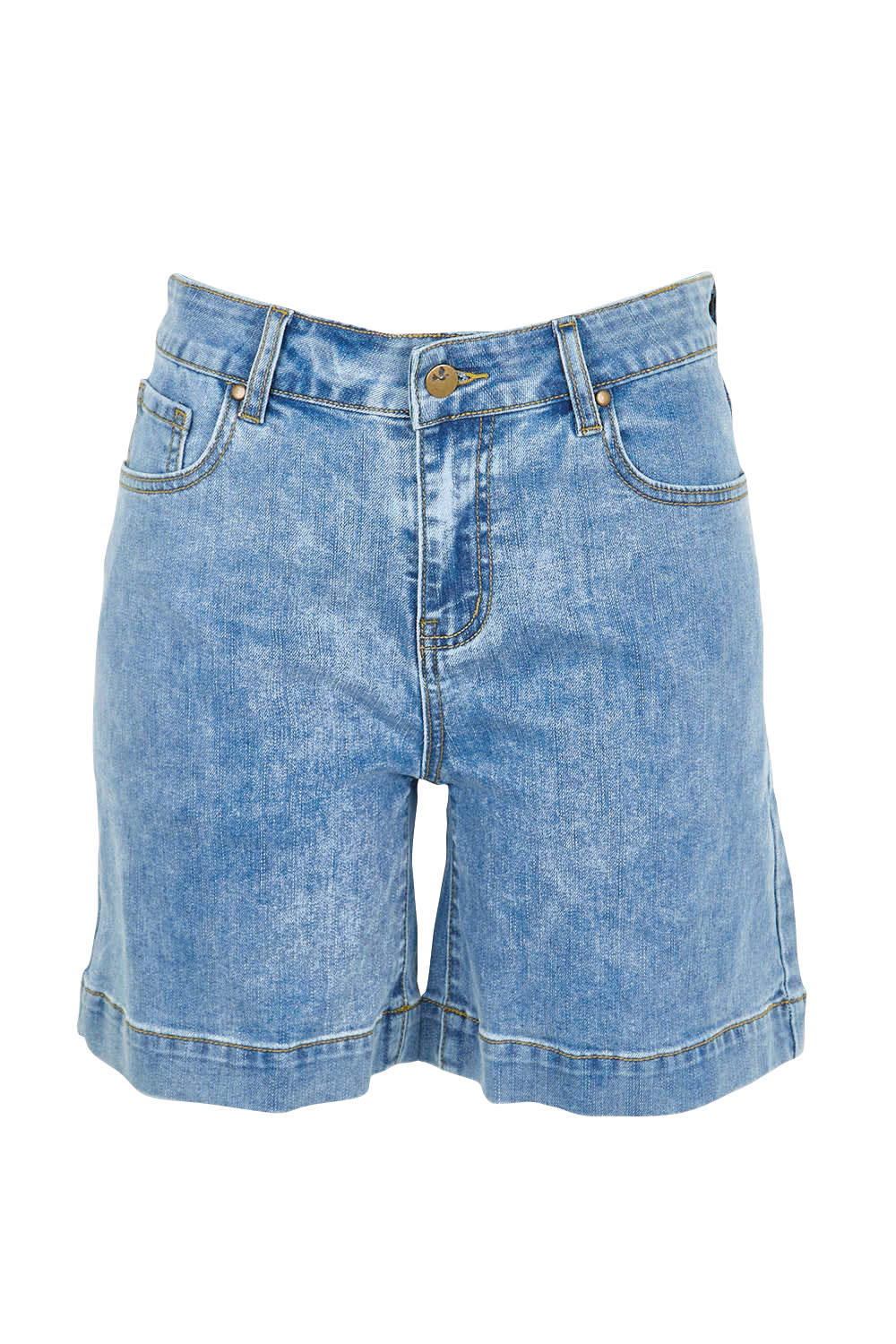 Product shot of the Youre Always There For Me Plain Boyfriend Shorts – Denim in colour Denim, from the front