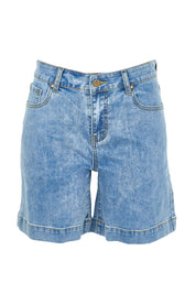 Product shot of the Youre Always There For Me Plain Boyfriend Shorts – Denim in colour Denim, from the front
