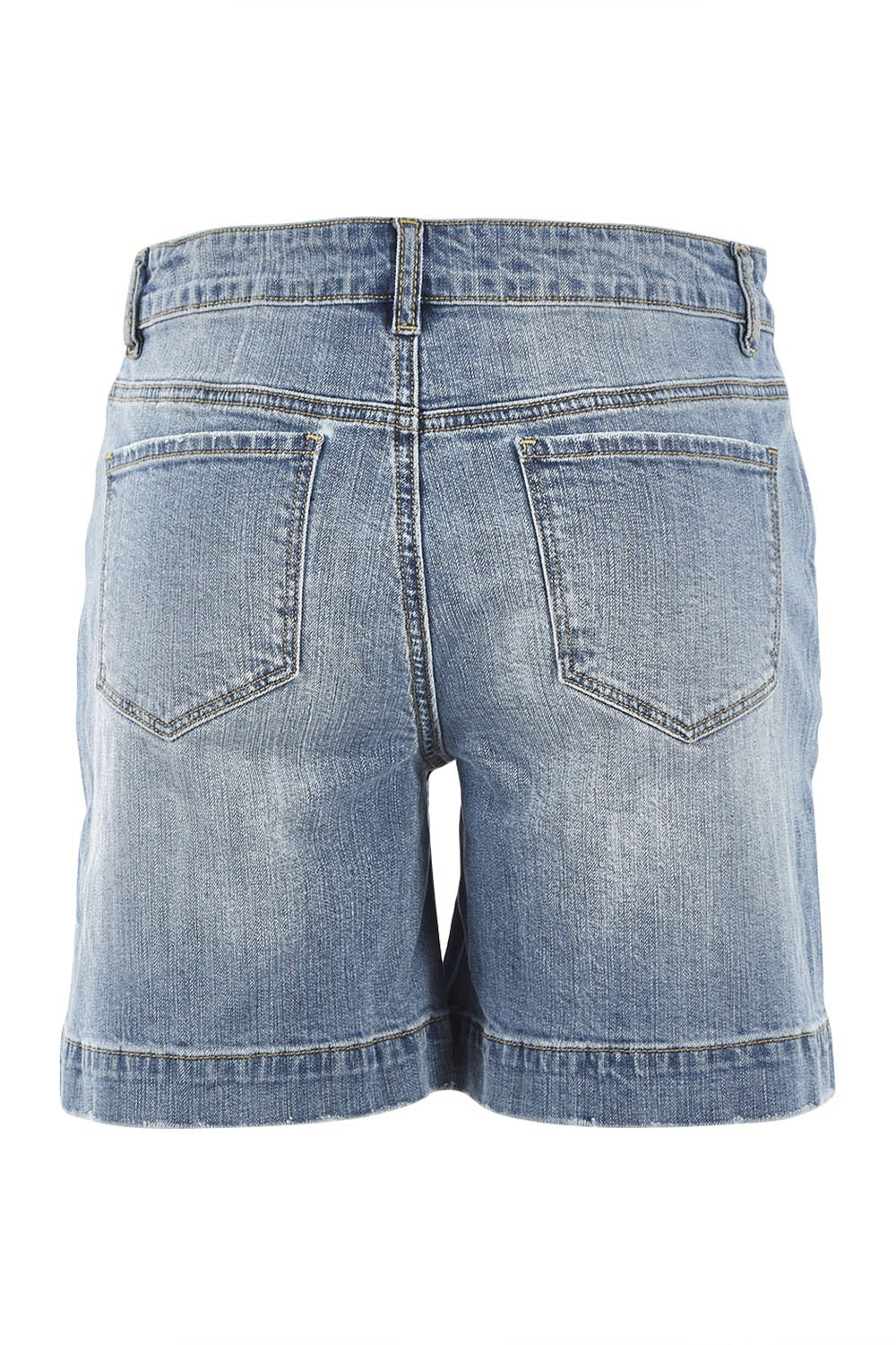 Product shot of the Youre Always There For Me Boyfriend Shorts in colour Denim (Blue), from the back