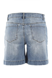 Product shot of the Youre Always There For Me Boyfriend Shorts in colour Denim (Blue), from the back