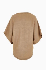Product shot of the Knit Pick Throw V Neck Sweater in colour Latte, from the back