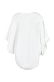 Product shot of the Knit Pick Throw V Neck Sweater in colour Milk (White), from the back