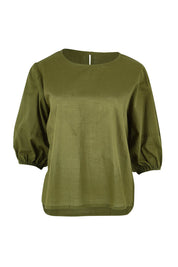 Product shot of the Ava Cotton Top in colour Khaki (Green), from the front