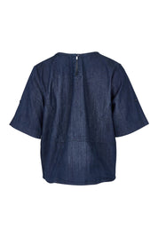 Product shot of the Guru Denim Top in colour Darkdenim (Blue), from the back