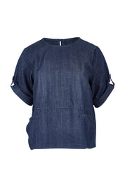 Product shot of the Guru Denim Top in colour Darkdenim (Blue), detail