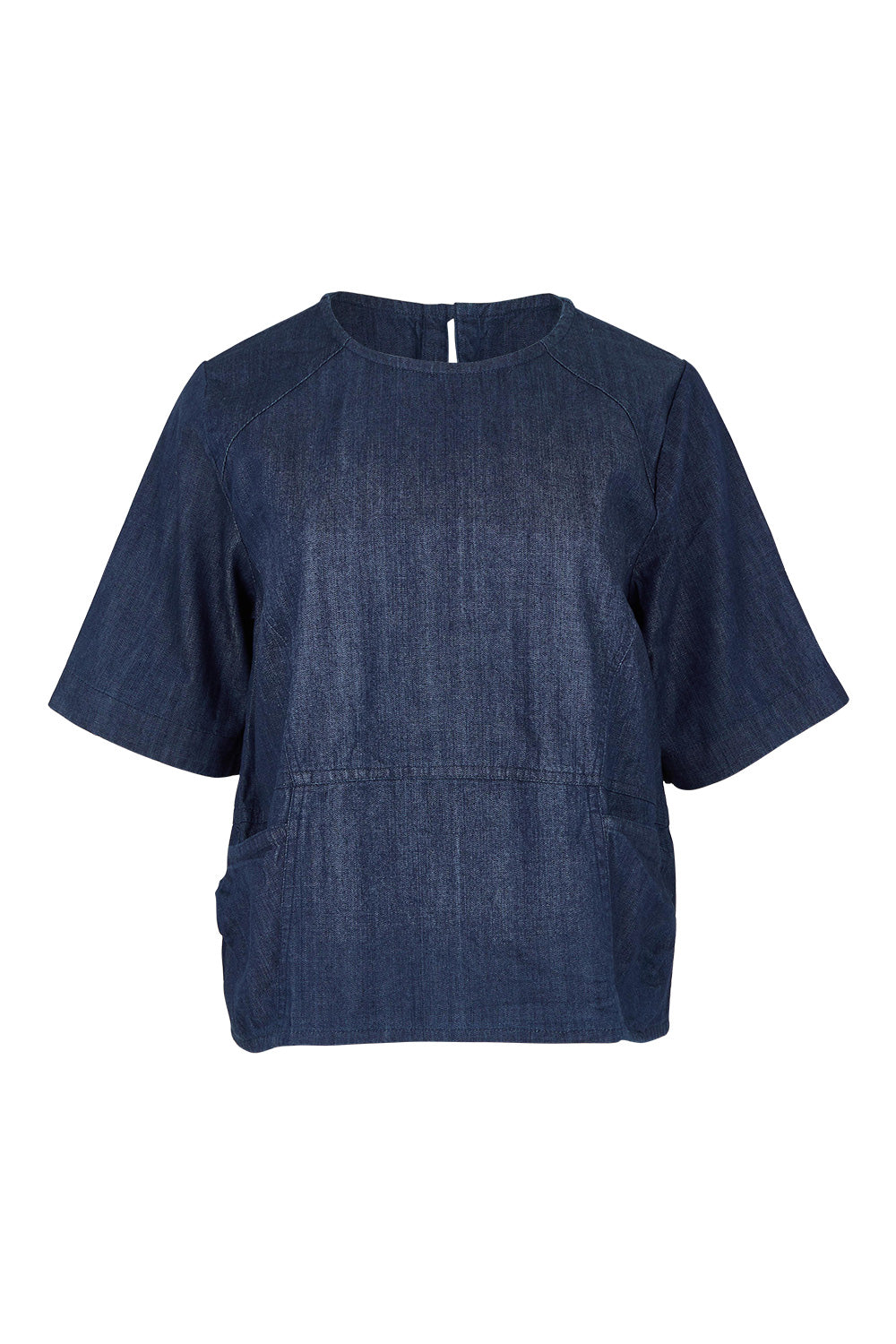 Product shot of the Guru Denim Top in colour Darkdenim (Blue), from the front