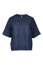 Product shot of the Guru Denim Top in colour Darkdenim (Blue), from the front