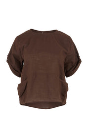 Product shot of the Guru Cotton Top in colour Coffee (Black), detail