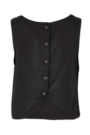 Product shot of the Rose Linen Top in colour Black (Black), from the back