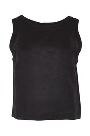 Product shot of the Rose Linen Top in colour Black (Black), from the front