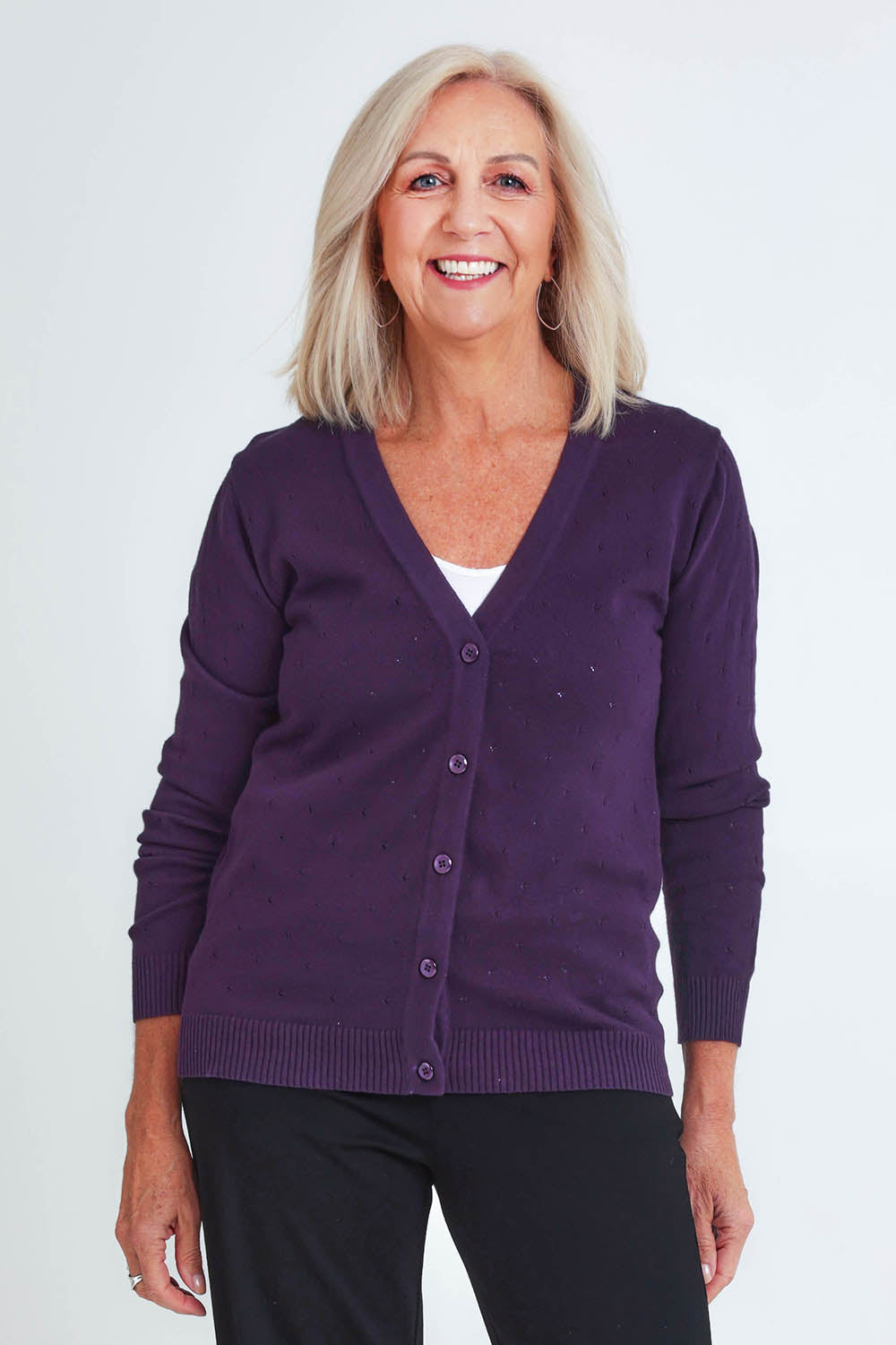 Lora Cotton Cardigan - Aubergine