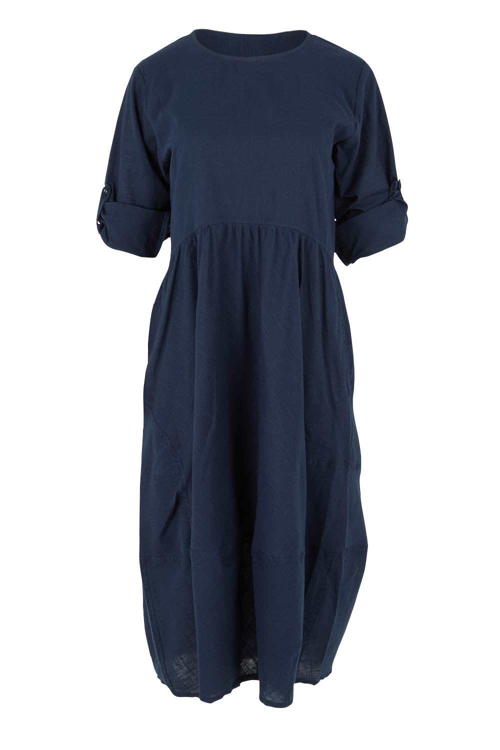 Product shot of the Guru Cotton Dress in colour Navy (Blue), detail